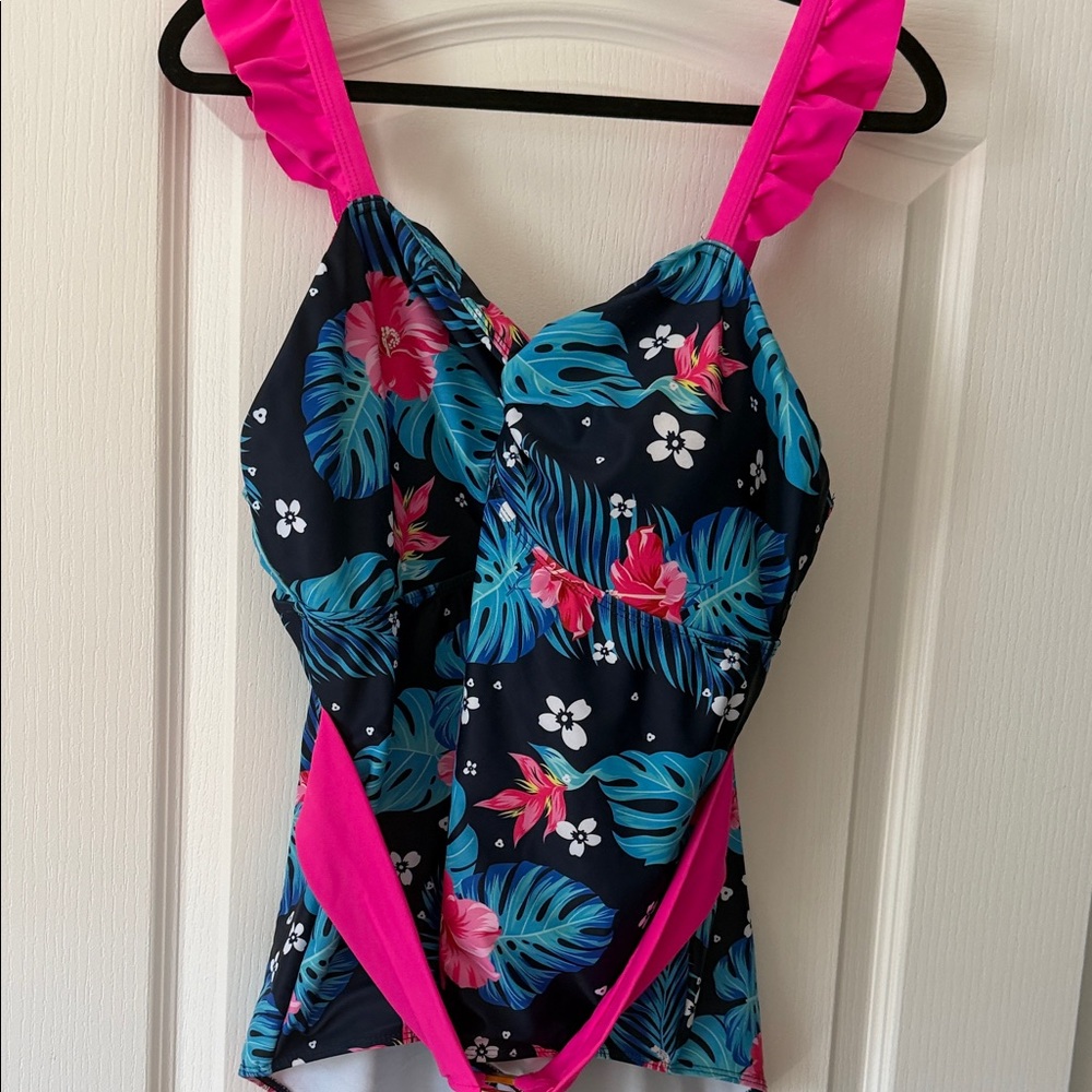 Floral Navy and Pink Women's Swim Coverup - Picture 2 of 5